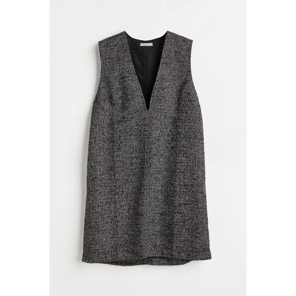 H&M Women's Gray Wool Sleeveless Herringbone Deep V-Neck Mini Vest Tank Dress S - Picture 2 of 6